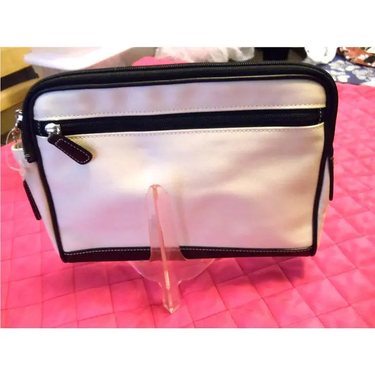 Coach White Hampton Canvas Cosmetic Zip Pouch Travel Make-up Bag