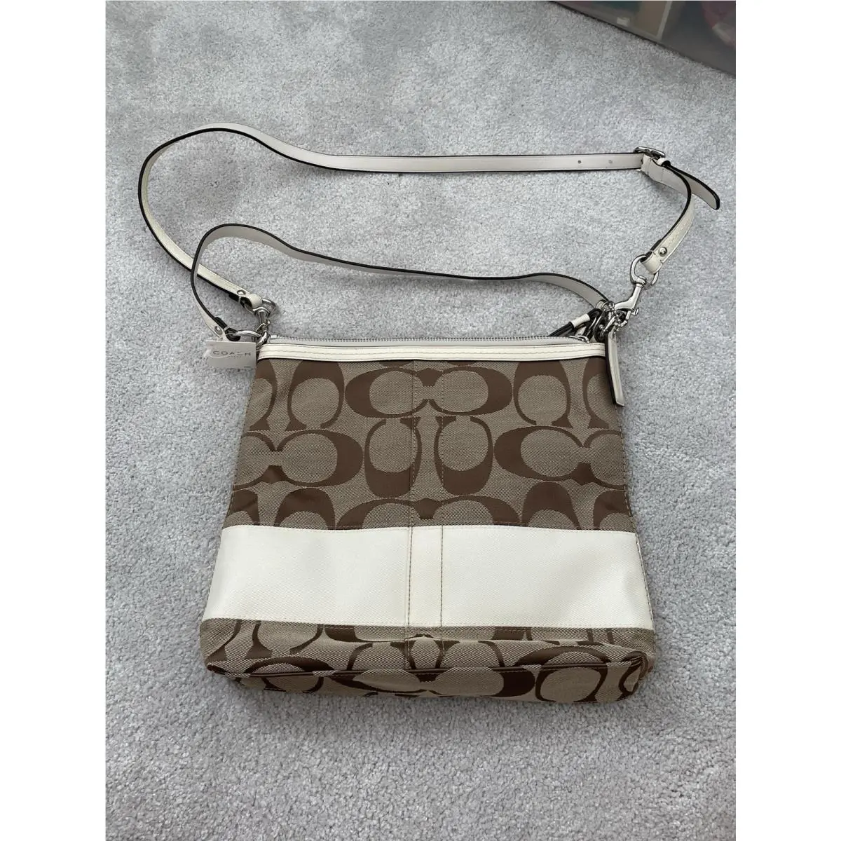 Coach Factory Purse Khaki White Canvas Shoulder Bag F13674