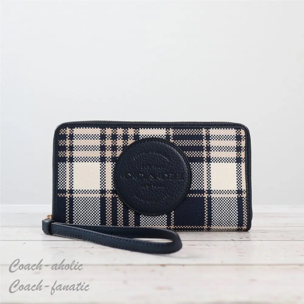 Coach C8680 Dempsey Phone Wallet with Garden Plaid Print and Coach Patch