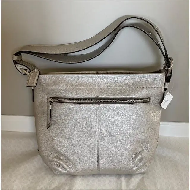 Coach 15064 Silver Metallic Pebbled Leather Duffle Tote Purse