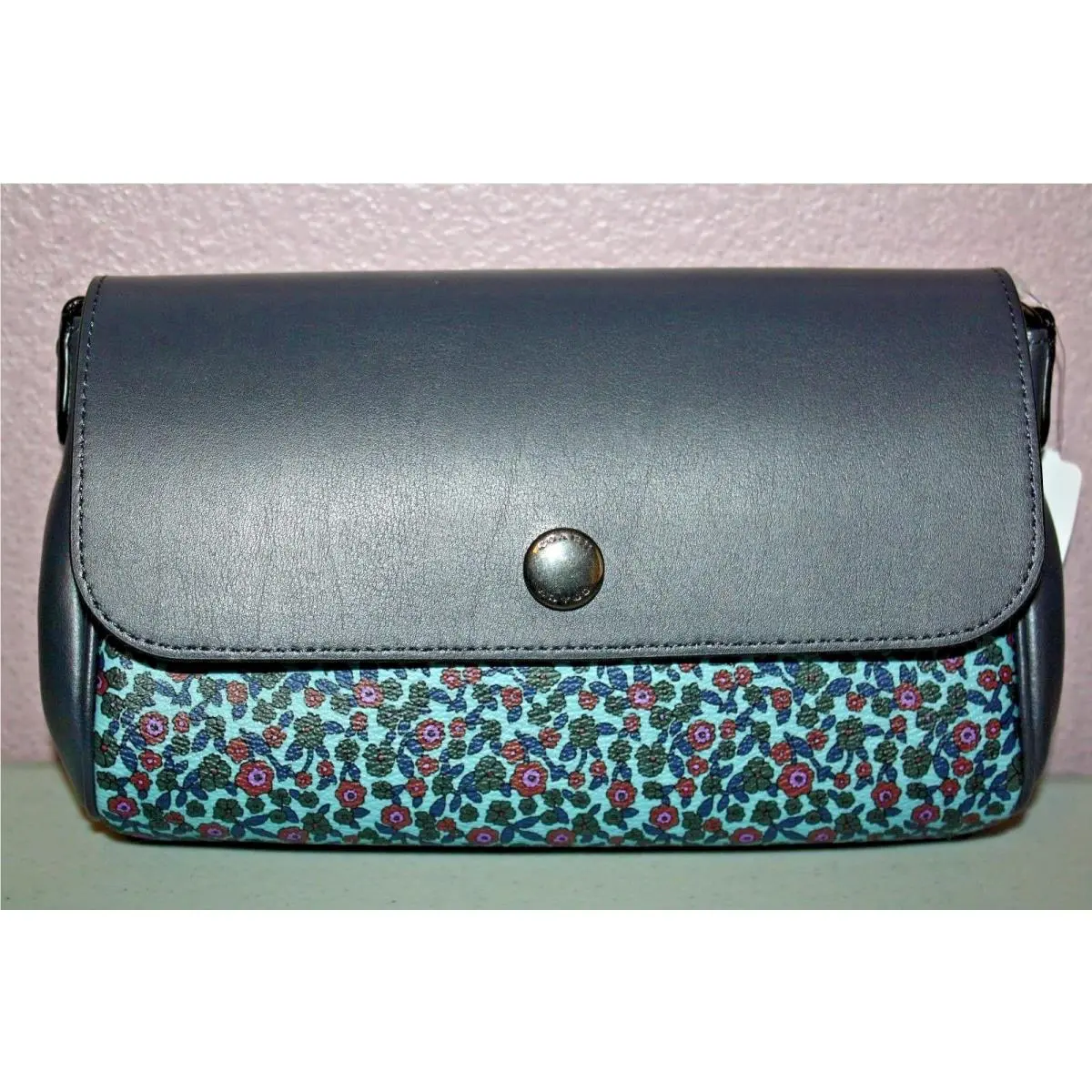 Coach Cross Body Bag Reversible Coated Canvas/leather Floral Navy/ivory
