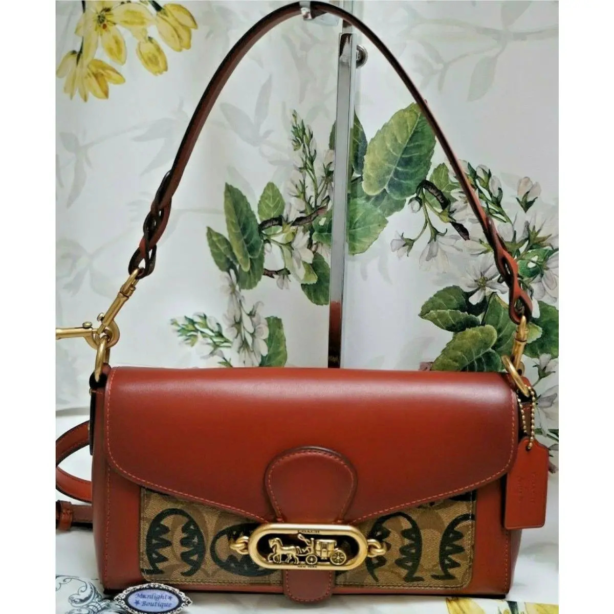 Coach Jade Sig CC Rexy Print Flap Shoulder X-body Bag In Khaki Multi Leather
