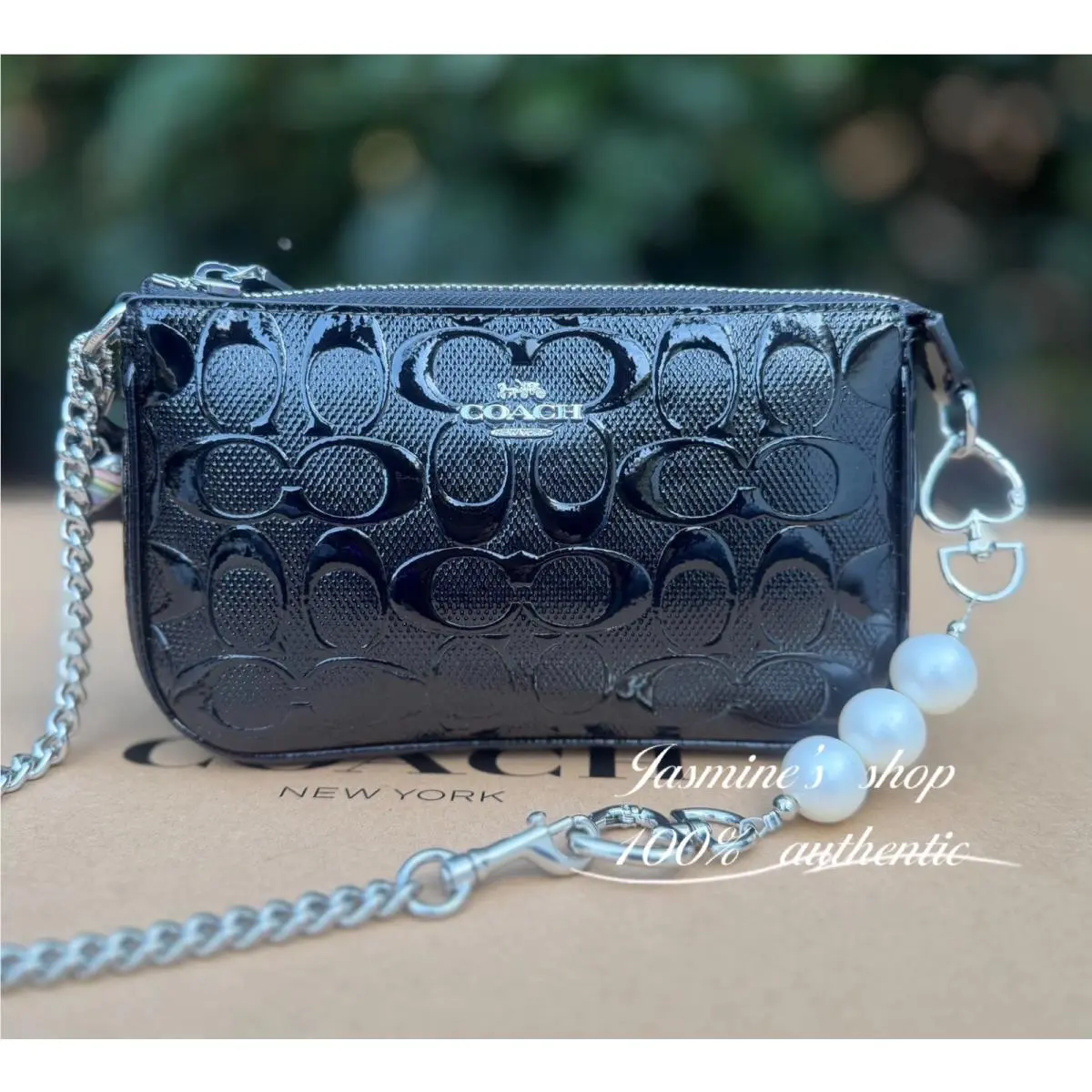 Coach CDY97 Nolita 19 In Signature Patent Leather with Heart Charm Black