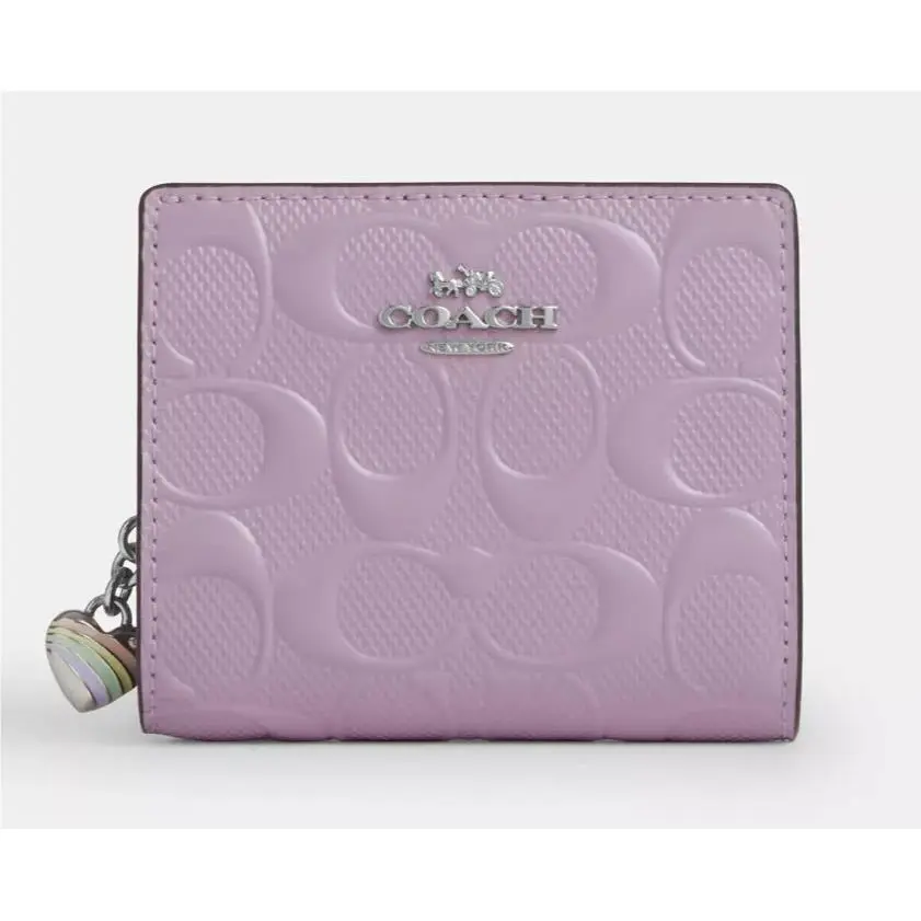 Coach Women Lt Violet Signature Leather Snap Small Wallet W/heart Charm CDF21