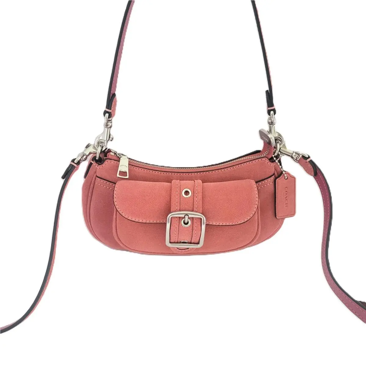 Coach CDB12 Ashton Mini Shoulder Bag Crossbody Handbag Pink Suede Pink Slv