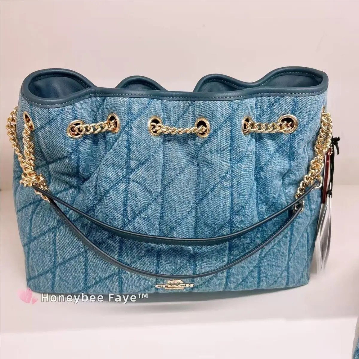 Coach CDC02 Evelyn Shoulder Bag In Regenerative Cotton with Quilting Indigo