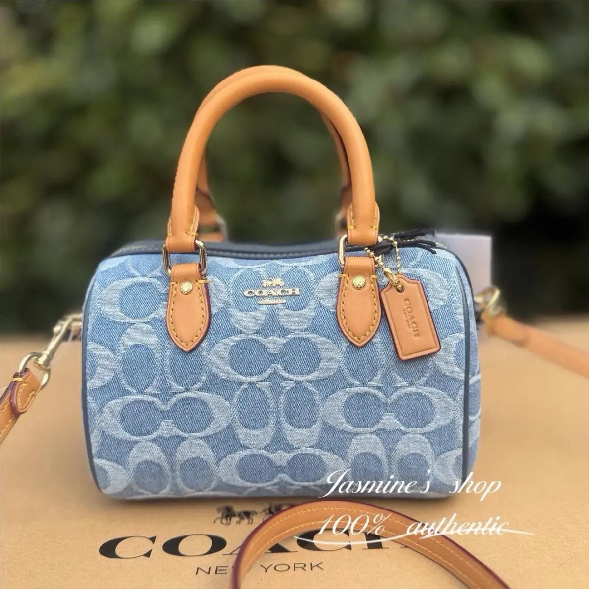 Coach Mini Rowan Crossbody Bagin Signature Denim CDQ36 Gold/indigo