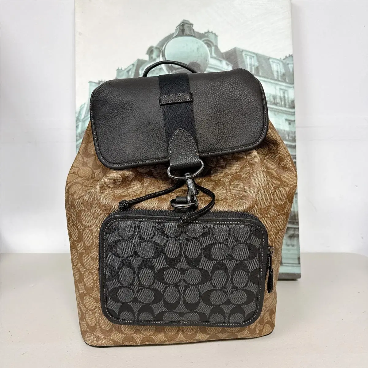 Coach C9866 Sullivan Backpack In Blocked Signature Canvas IN Khaki Charcoal