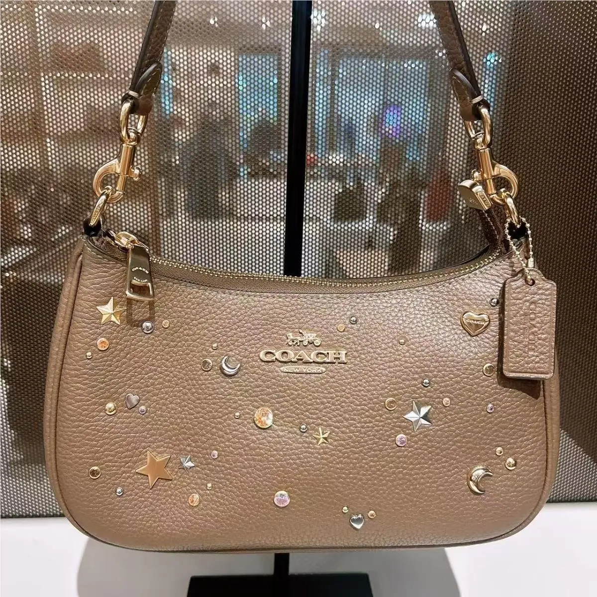 Coach CCZ99 Teri Shoulder Bag with Rivets Gold/dark Stone