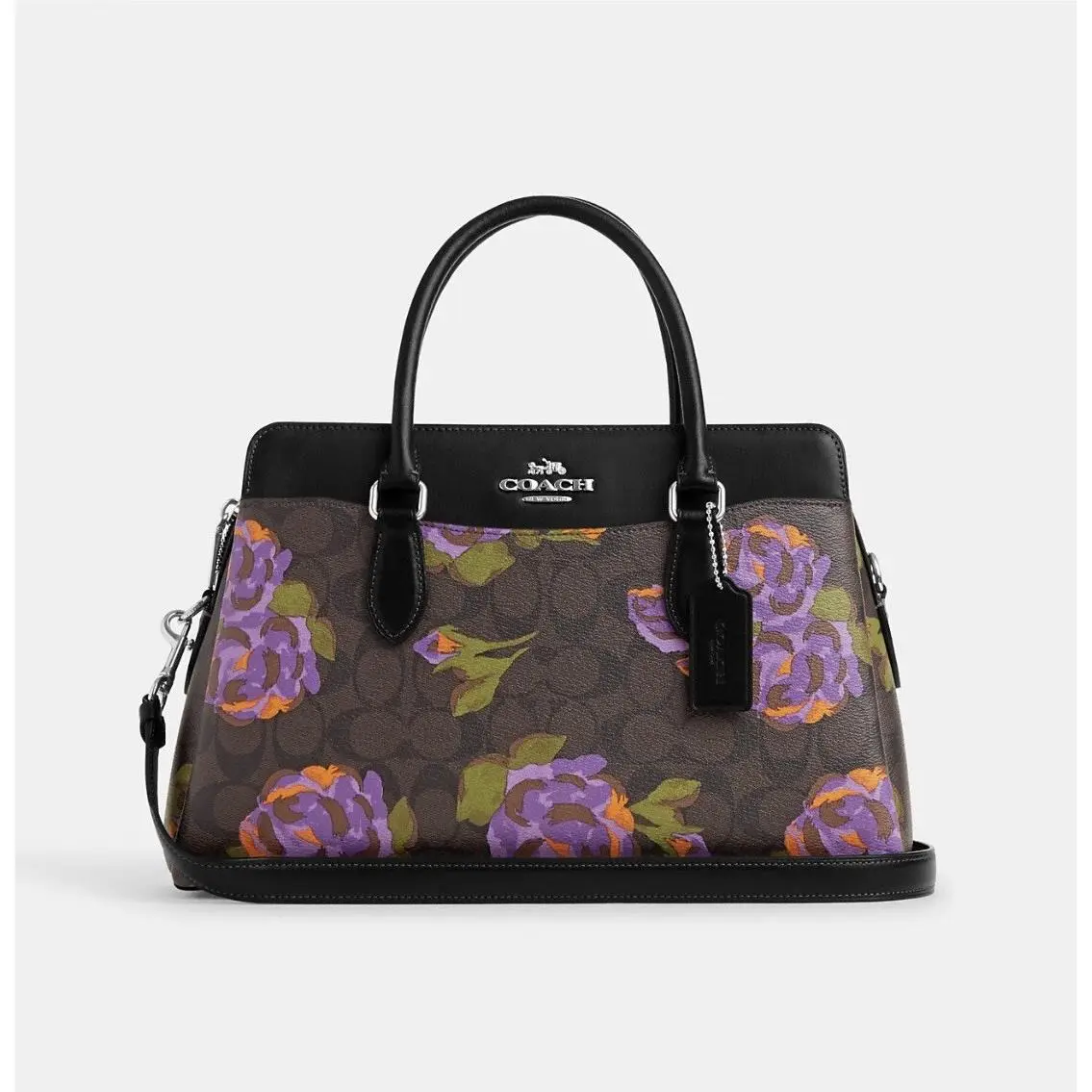 Coach Darcie Carryall In Signature Canvas with Rose Print Silver/brown/iris