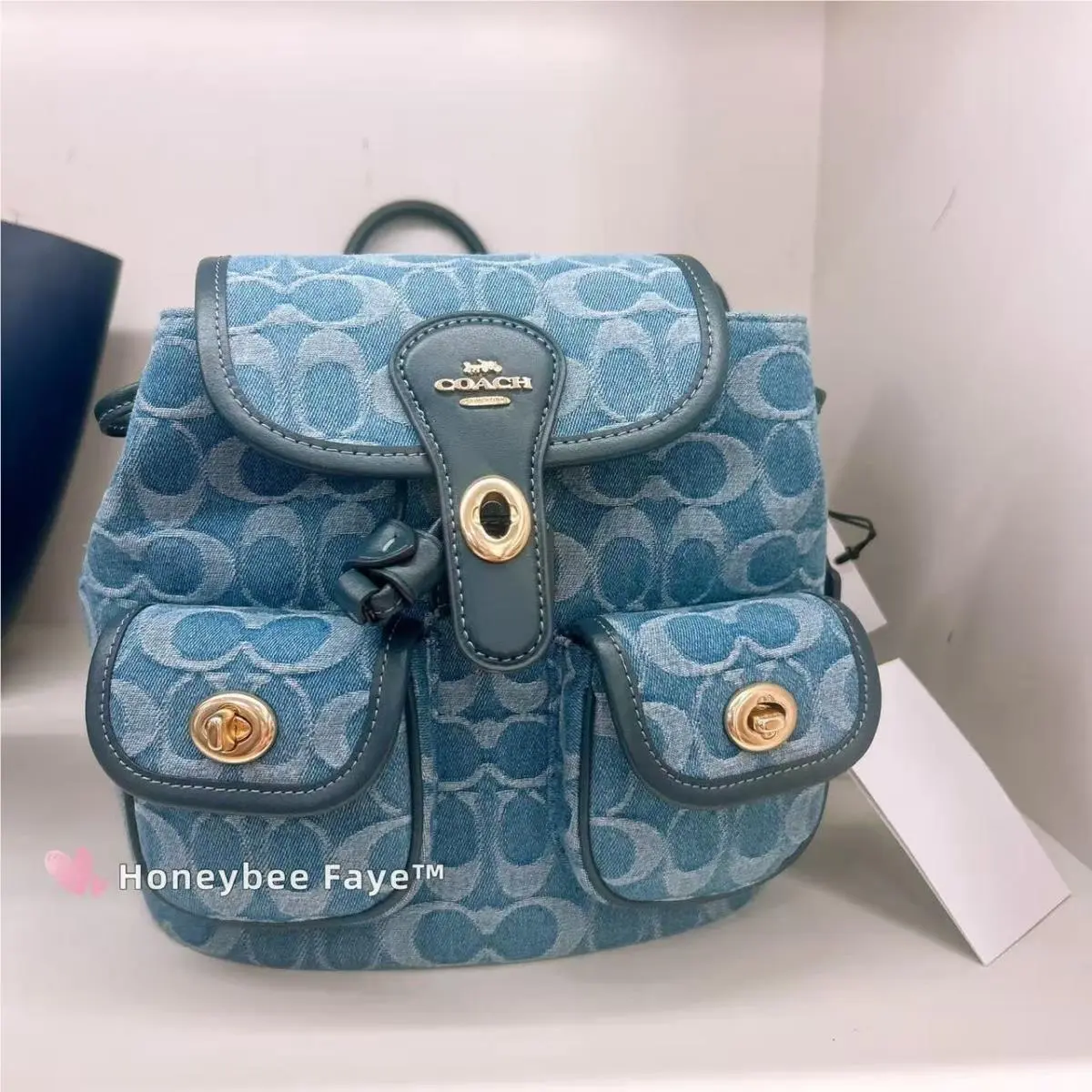 Coach CDB95 Hadley Backpack In Signature Denim Denim/gold/indigo