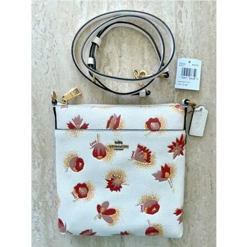 Coach Kitt Chalk Flower Zip Pocket Leather Crossbody Messenger Bag Handbag