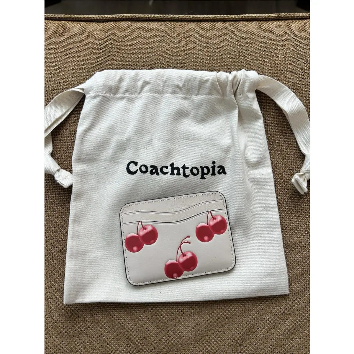 Coach Coachtopia Wavy Card Case with Dust Bag Cherry Print CAA15 Red