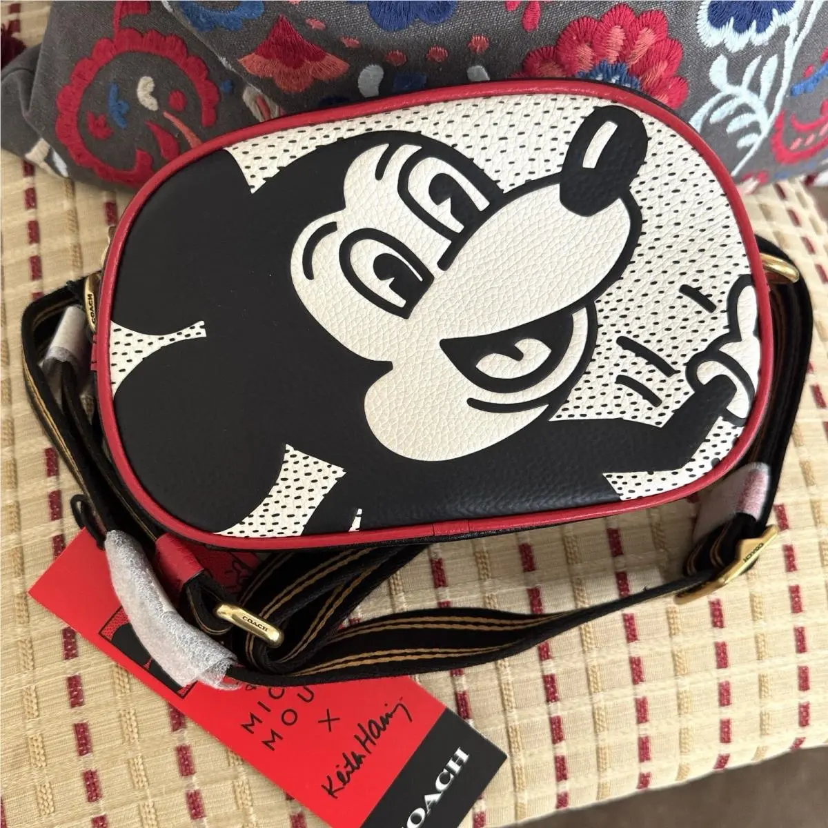 Coach Disney Mickey Mouse X Keith Haring Badge Camera Crossbody C1142 White