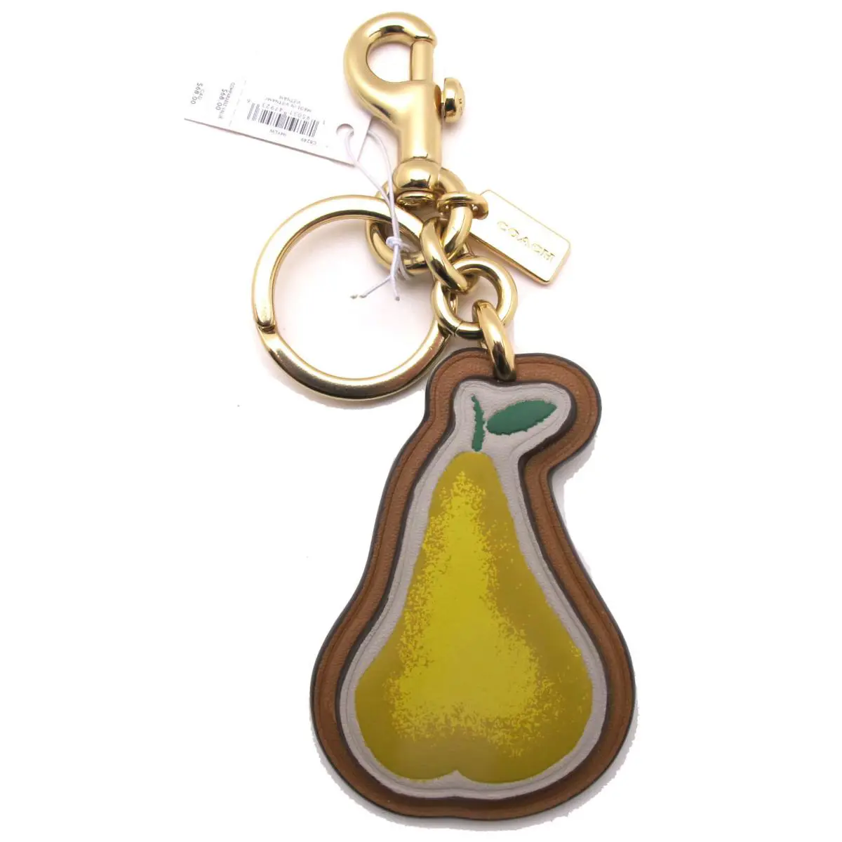 Coach Pear Shape Leather/signature Key Clip Split Key Ring Brown/yellow Gold