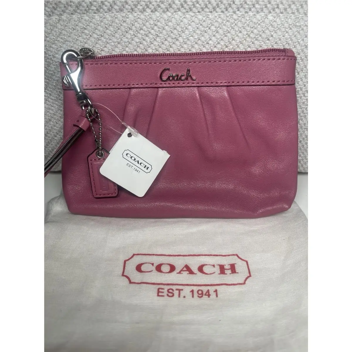Coach Wristlet Purse In Berry Leather + Dust Bag F43431