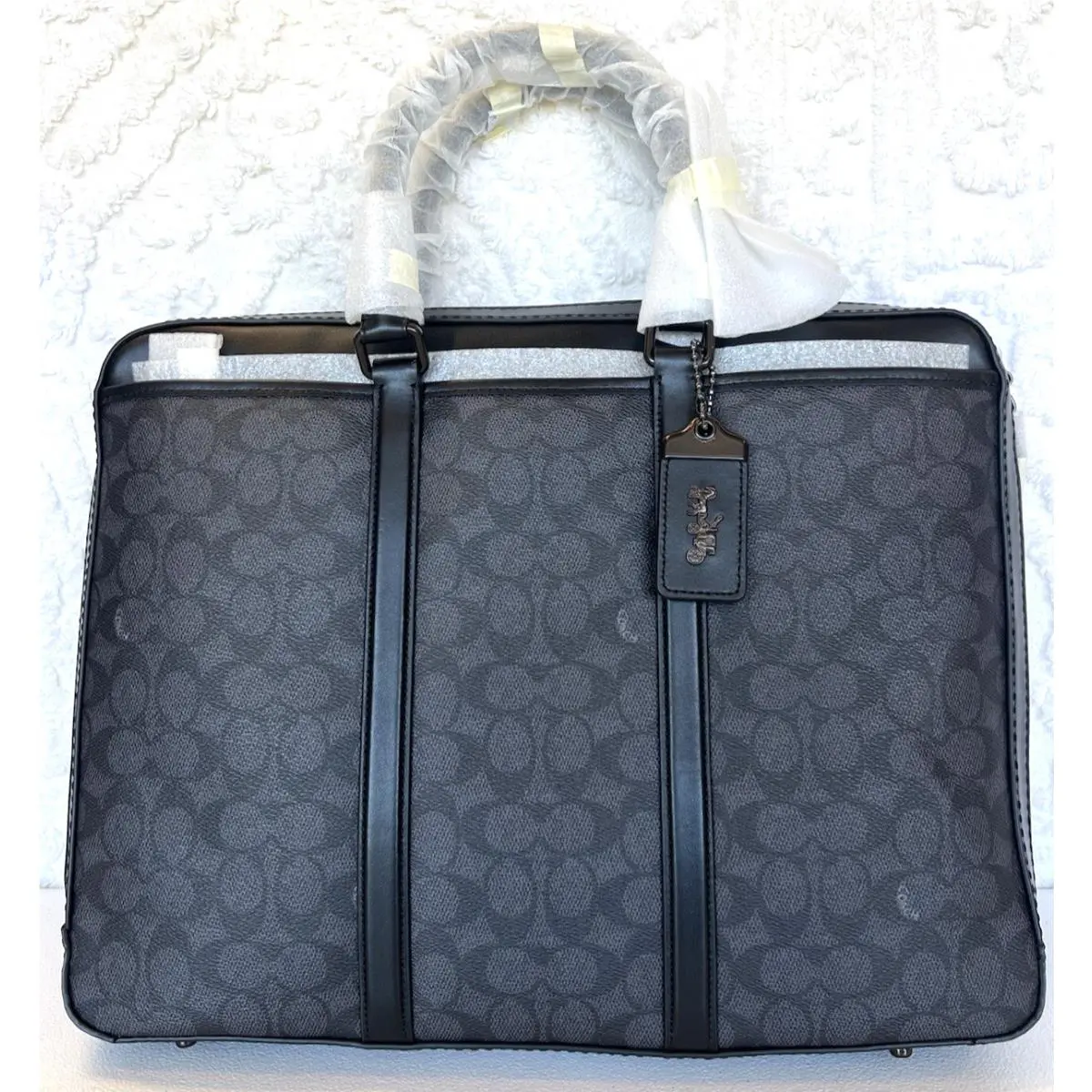 Coach Metro Laptop Bag Briefcase Signature Coach Canvas Leather Finish