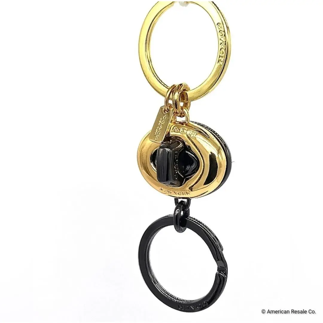 Coach Rare Black and Gold Dual Keychain Fob Purse Charm Detachable For Valet