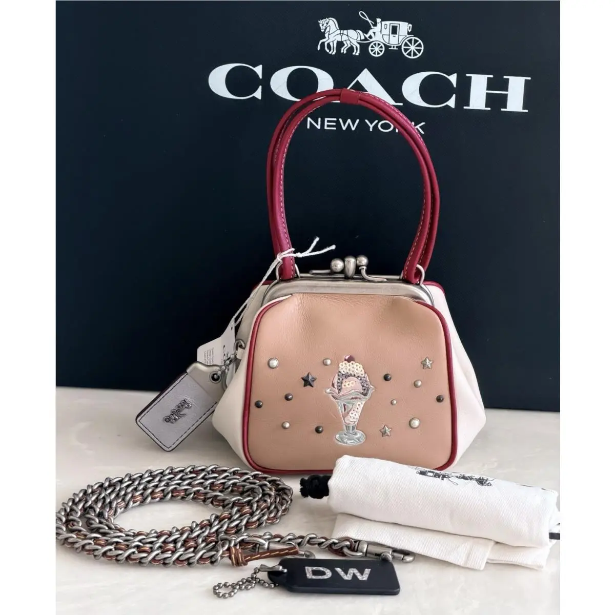 Coach 1941 Retro Ice Cream Sundae Double Kisslock Sand/multi Bag 23 11337