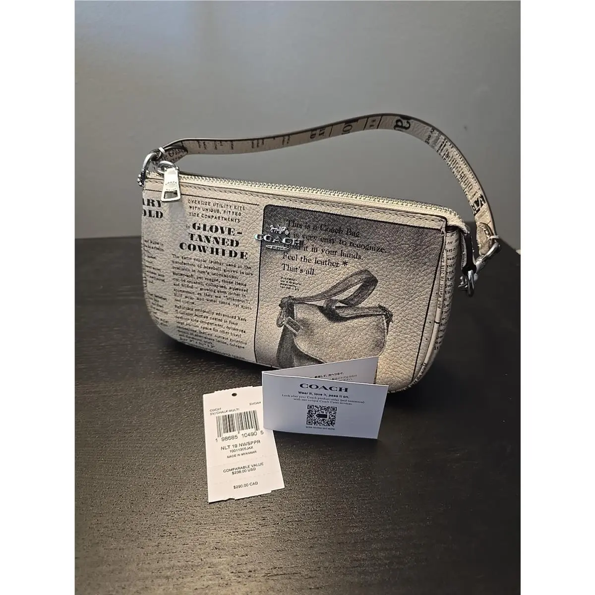 Nolita 19 with Newspaper Print Refined Pebble Leather Bag CDC27 Sv/chalk by Coach
