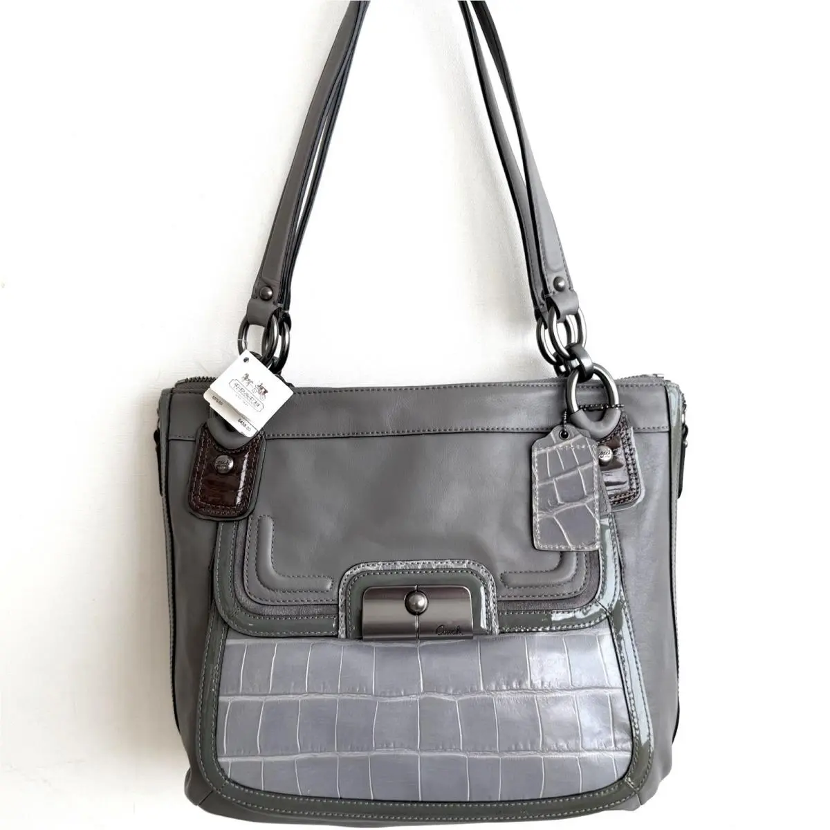 Coach Kristen Croc Spectator Shoulder Bag Expandable Zip 18303 + Dust Bag