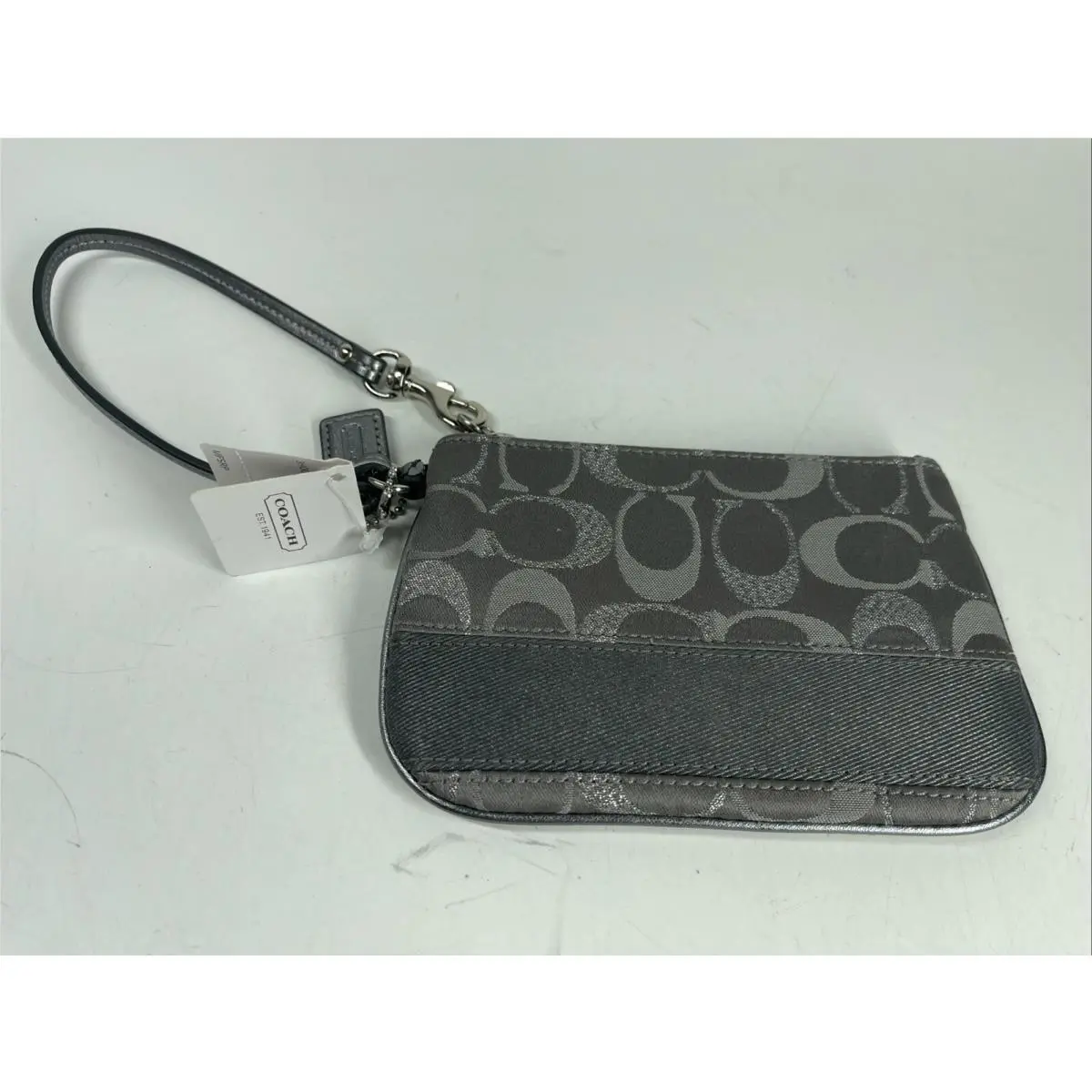 Coach Gray Silver Wristlet Strap Signature C Logo Single Pocket Zip