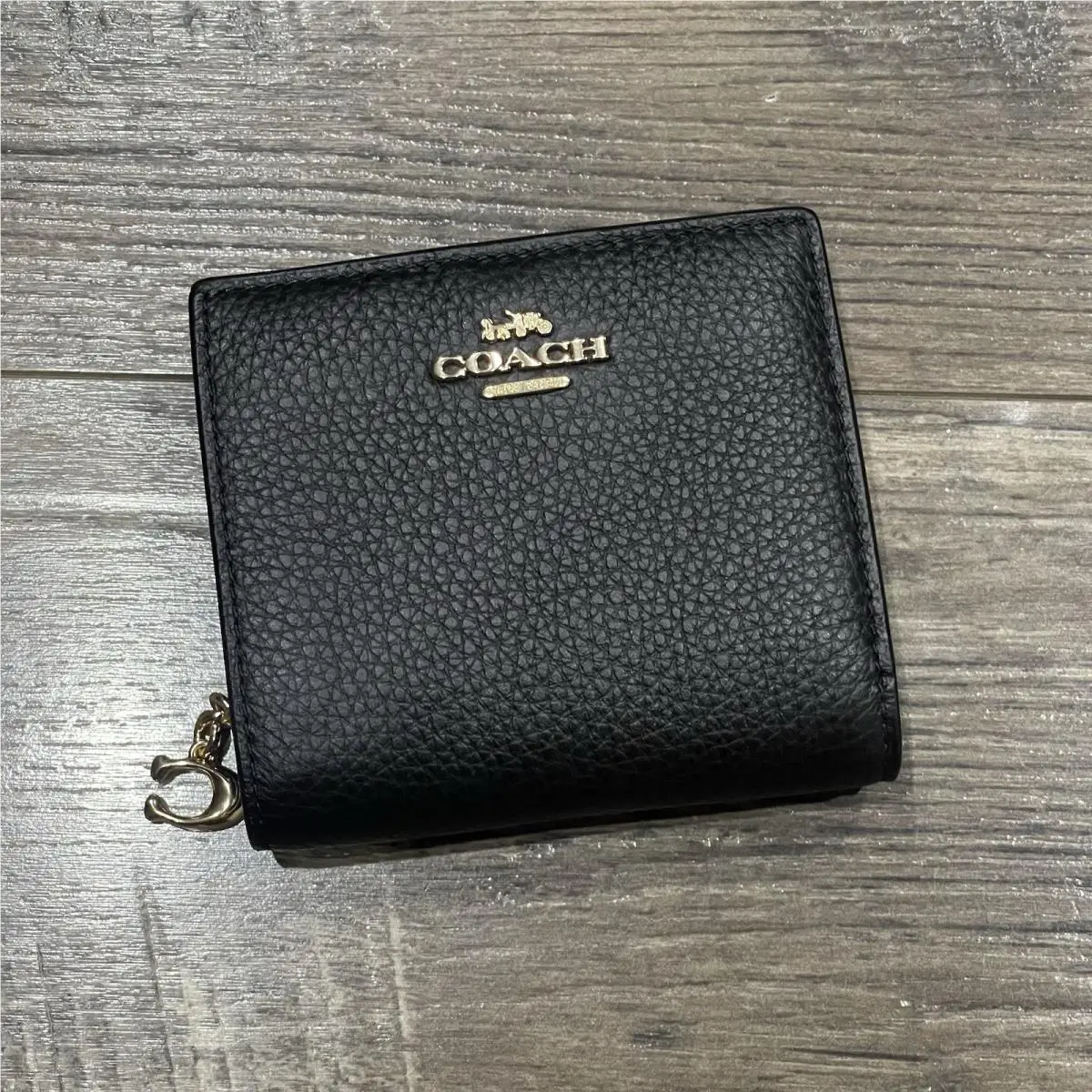 Coach Snap Wallet In Leather Black Gold C2862 —