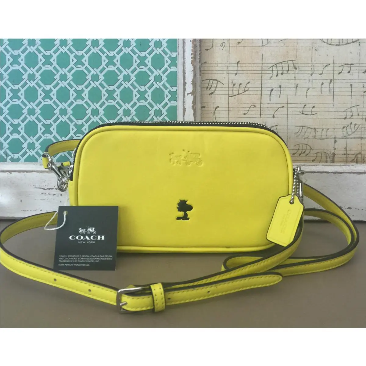 Coach X Peanuts Woodstock Crossbody Purse Leather Yellow Limited Edition