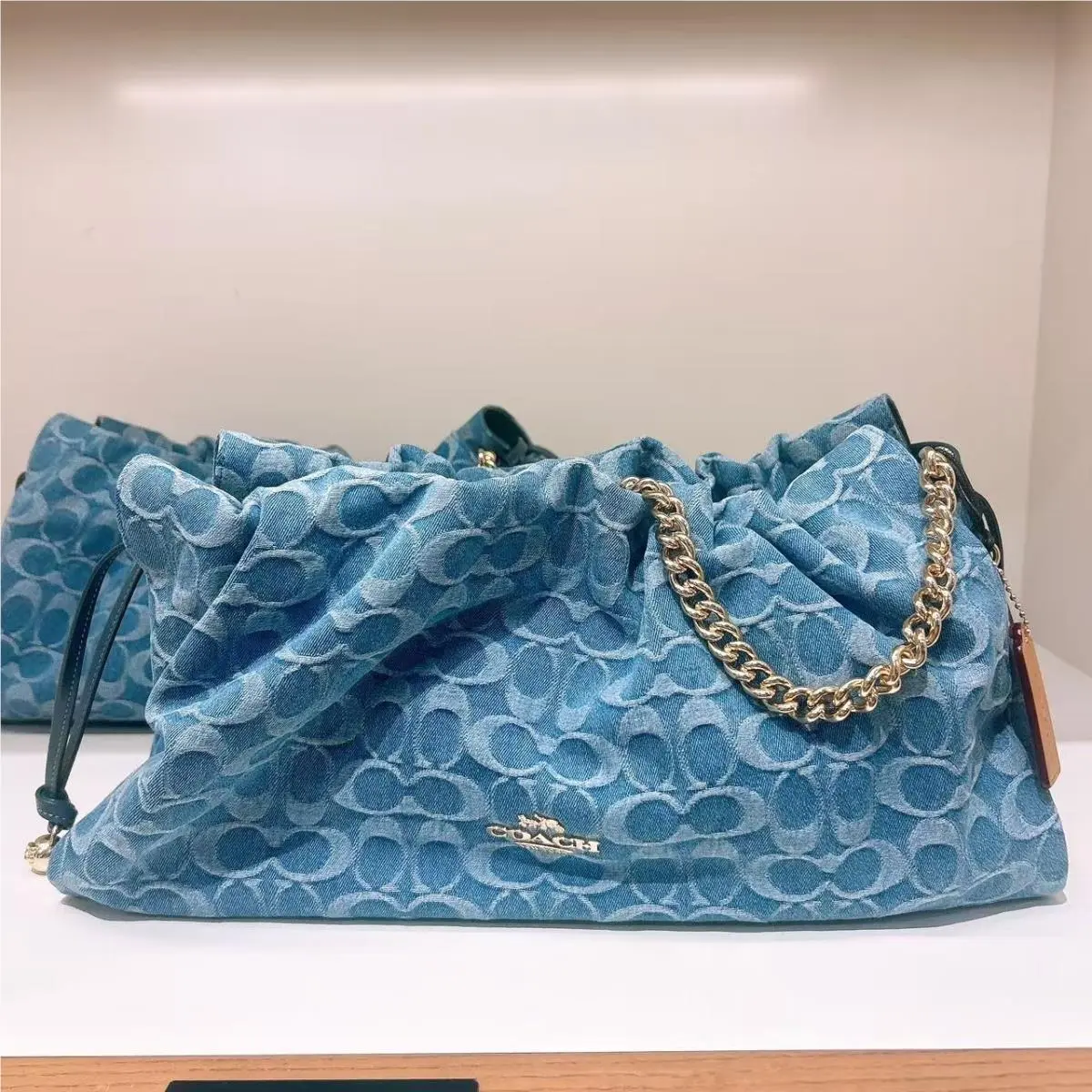 Coach CDB97 Faye Large Shoulder Bag In Signature Denim Gold/indigo