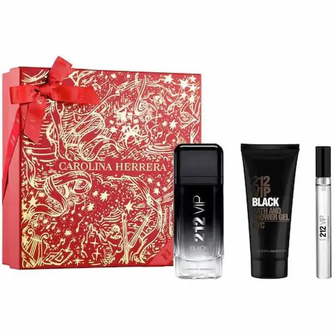 Carolina Herrera 212 Vip Black Men 3pc 3.4oz Edp 3.4oz Shower Gel 0.34oz Mini
