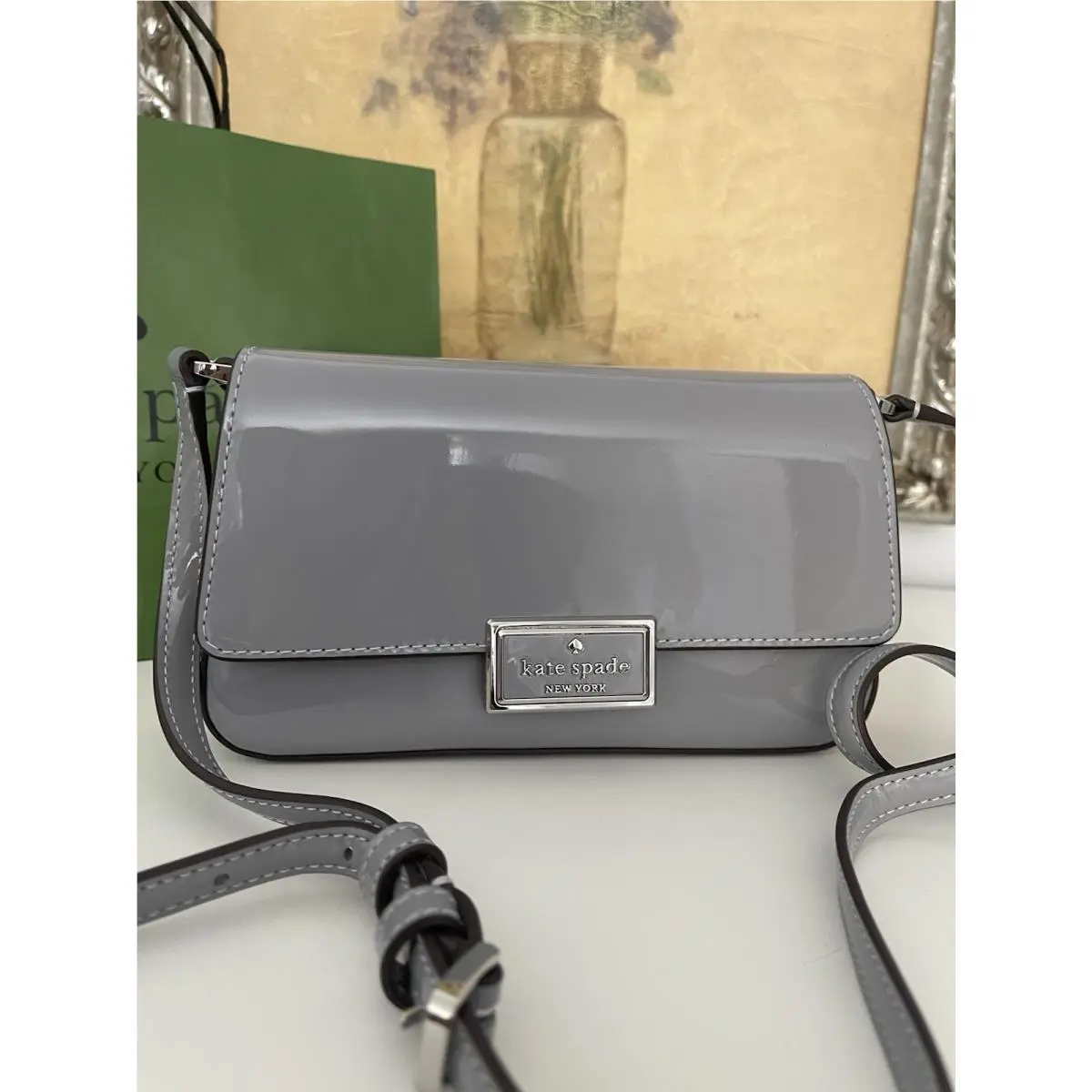 Reegan Patent Mini Flap Crossbody Pavement Gray by Kate Spade