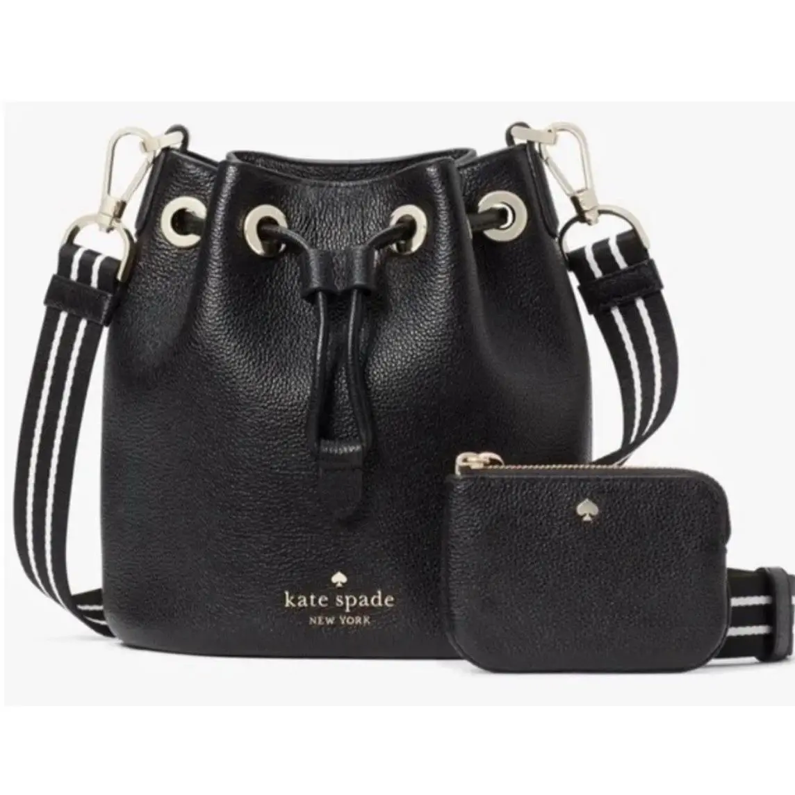 Kate Spade Women`s Rosie Pebbled Leather Mini Bucket Bag Black Crossbody Bag