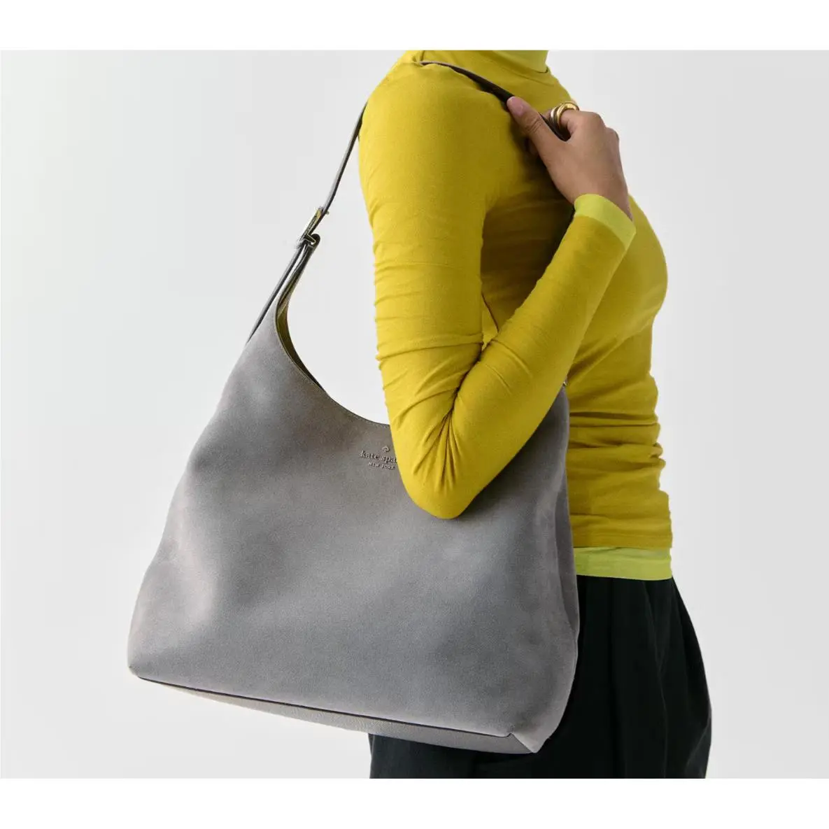Kate Spade 454 Suede Large Shoulder Bag In Hare Grey