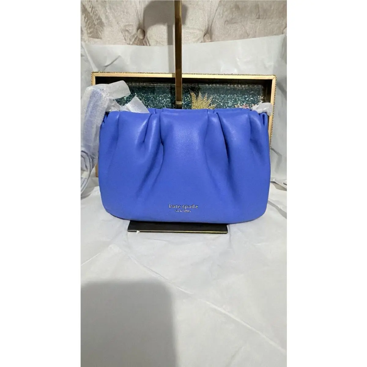 Kate Spade Scuffle Smooth Leather Crossbody Bag Small Fluorite Blue Hobo New