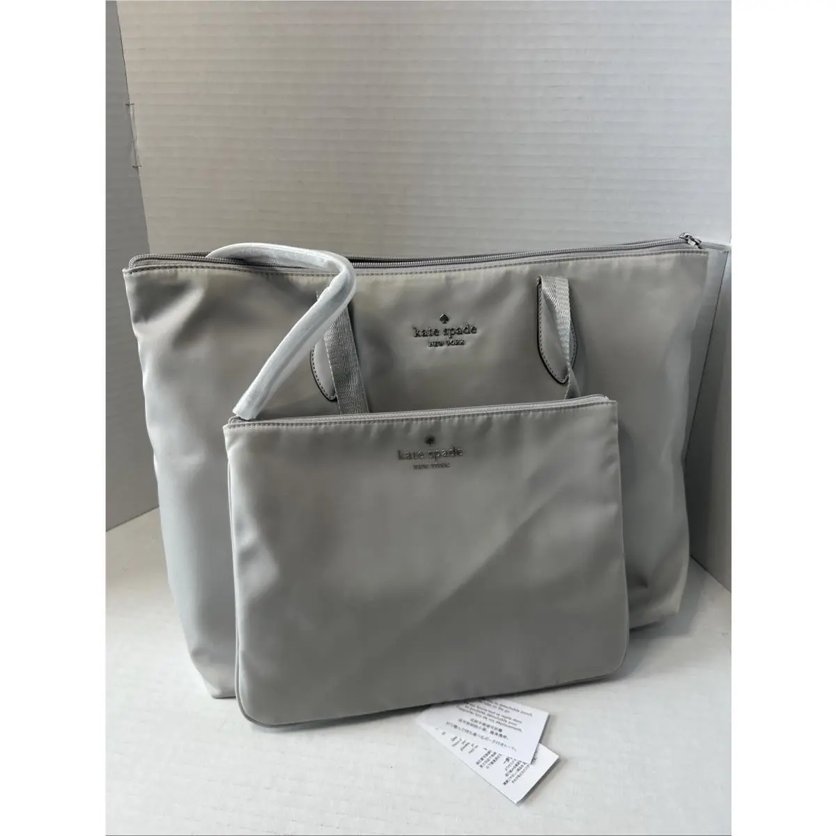 Gray Nylon Packable Lightweight Tote Zipper Double Handle Pockets by Kate Spade