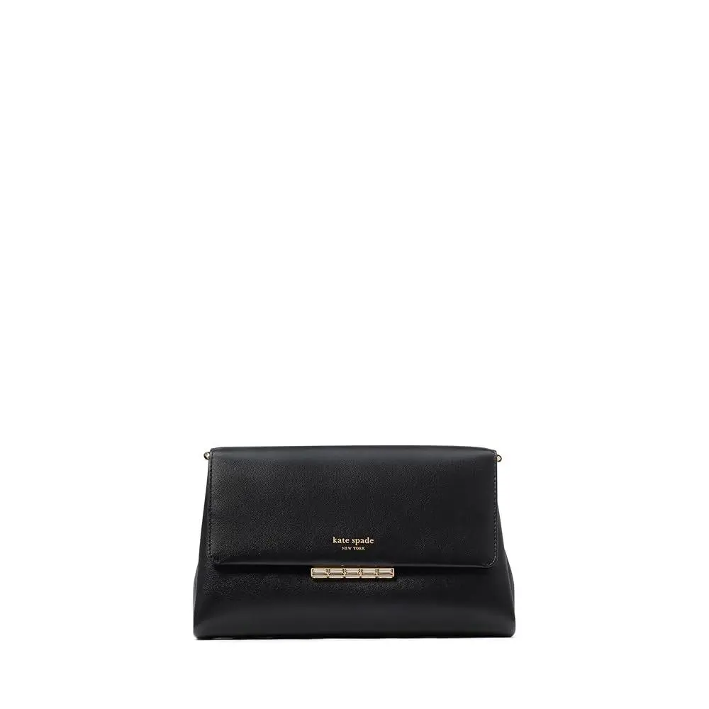 Kate Spade Grace Embellished Lock Clutch Leather Black KI498