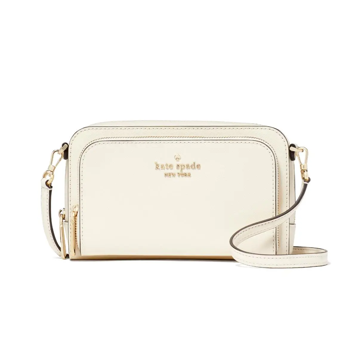New  Staci Dual Zip Around Crossbody Saffiano Leather Meringue by Kate Spade