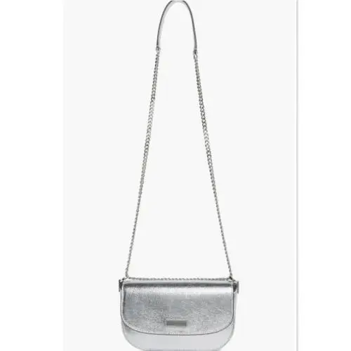 Kate Spade Krista Metallic Leather Chain Flap Crossbody Bag-silver