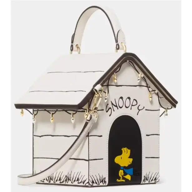 Kate Spade 3D Doghouse Peanuts Snoopy Ivory Leather Crossbody KM630
