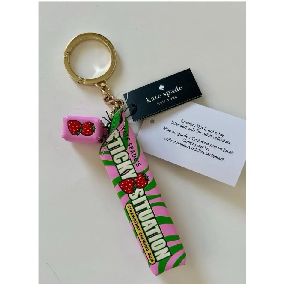 Kate Spade Sticky Situation Strawberry Bubble Gum Key Fob Keychain Bag Charm