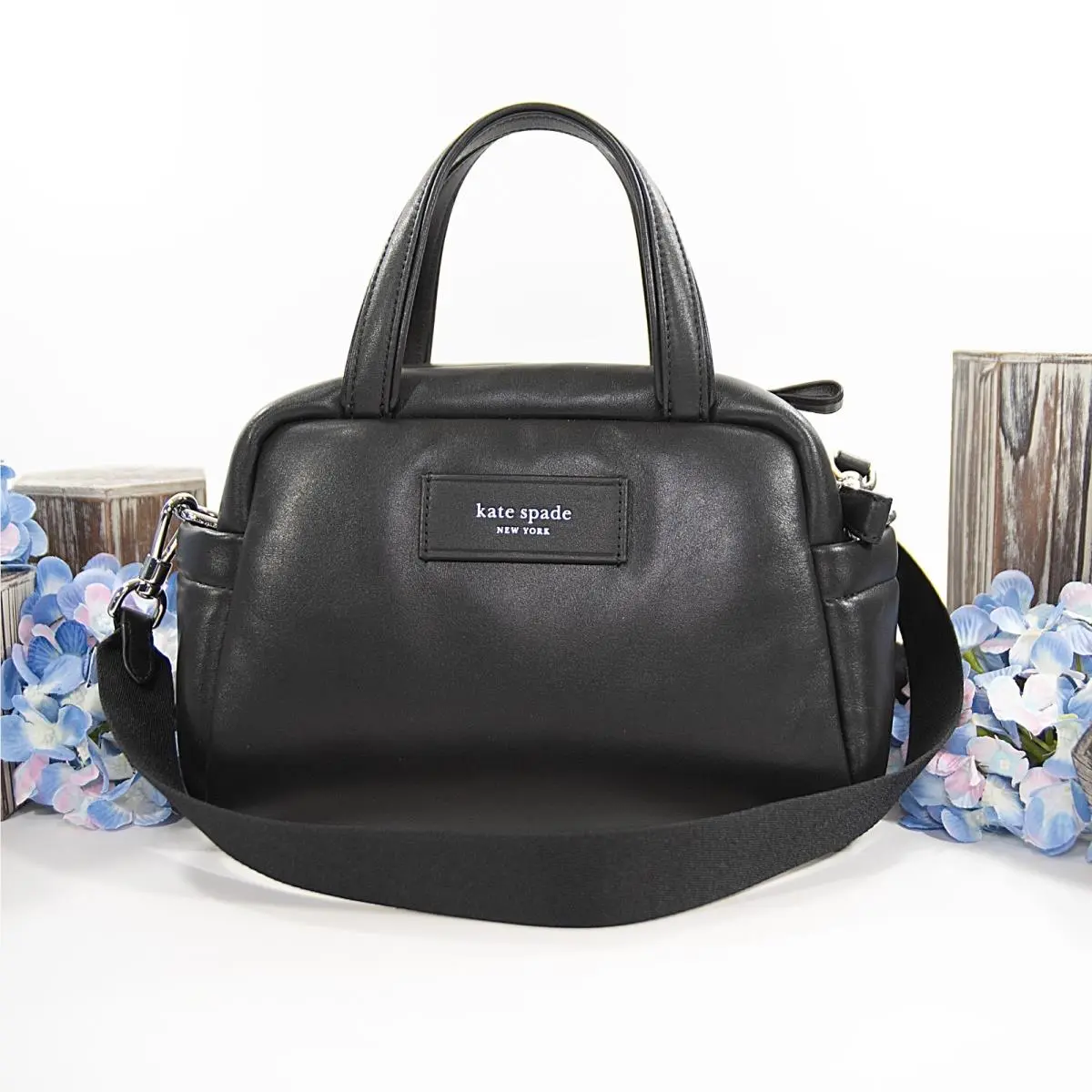 Kate Spade Black Puffy Leather Satchel Crossbody Bag