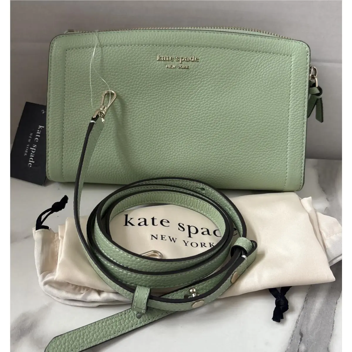 Kate Spade New York Knott Pebbled Leather Small Crossbody Bag Mint Green/gold