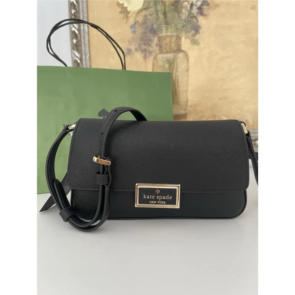 Kate Spade Leather Mini Flap Crossbody In Black KM532