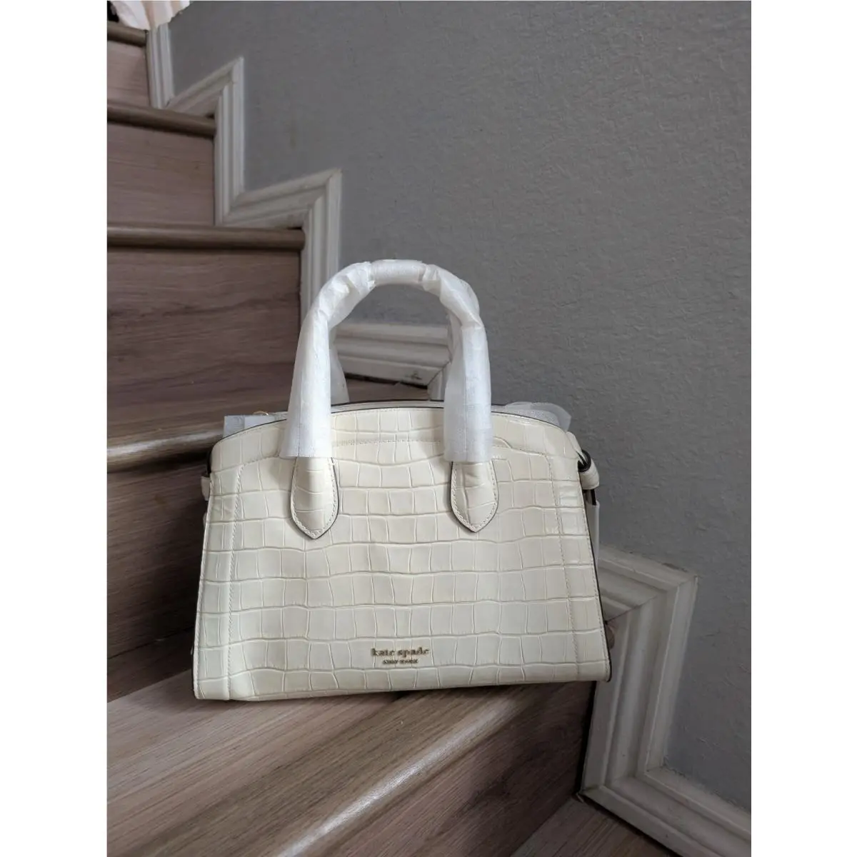 Kate Spade KE120 Knott Croc-embossed Medium Zip-top Satchel In Halo White
