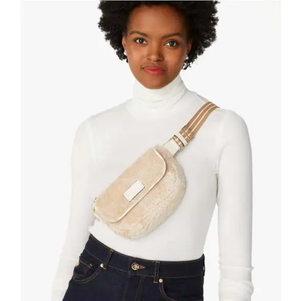 Kate Spade Rosie Shearling Belt Bag Crossbody Natural Beige Tan KE711
