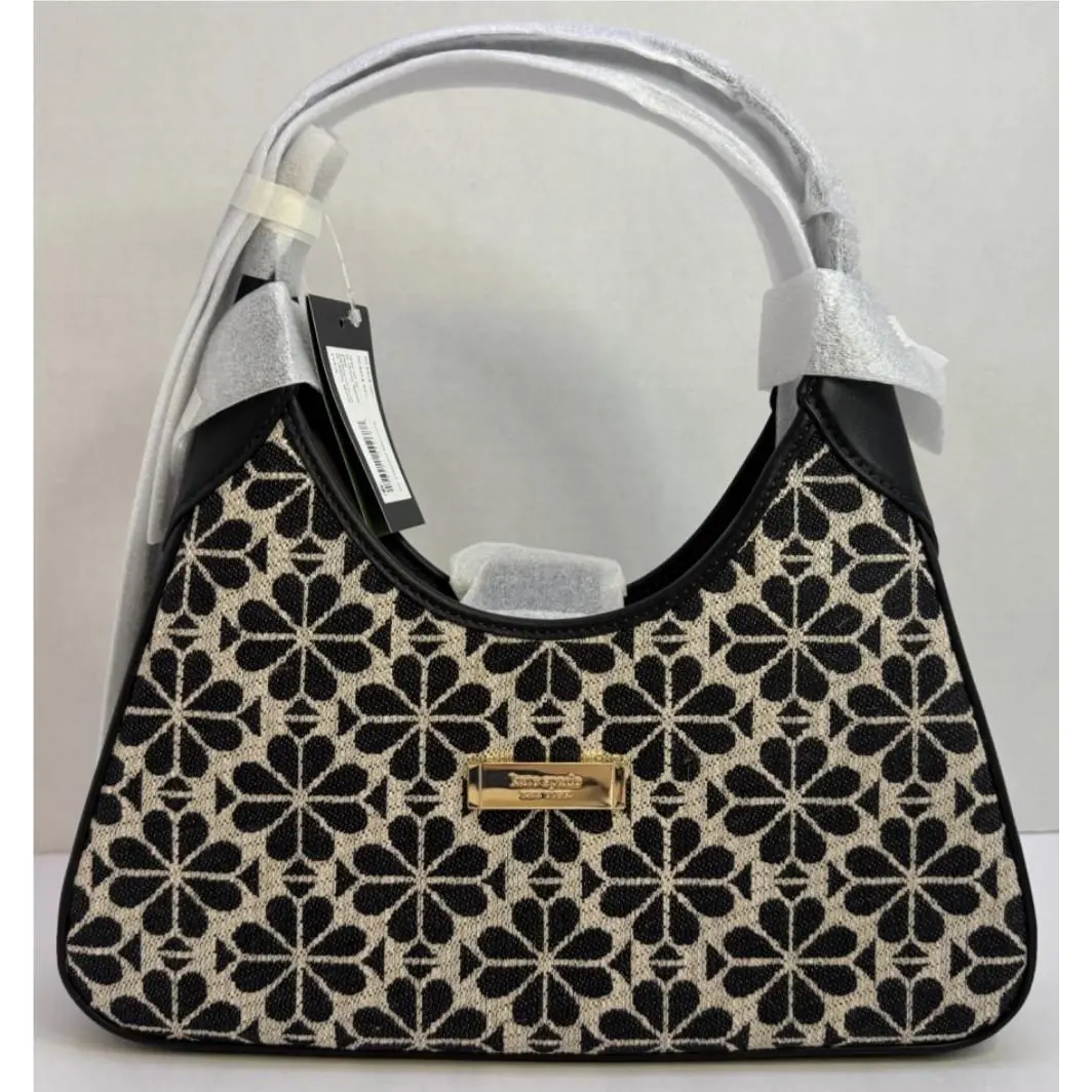 Kate Spade Spade Flower Jacquard Nouveau Small Shoulder Bag Black and Beige
