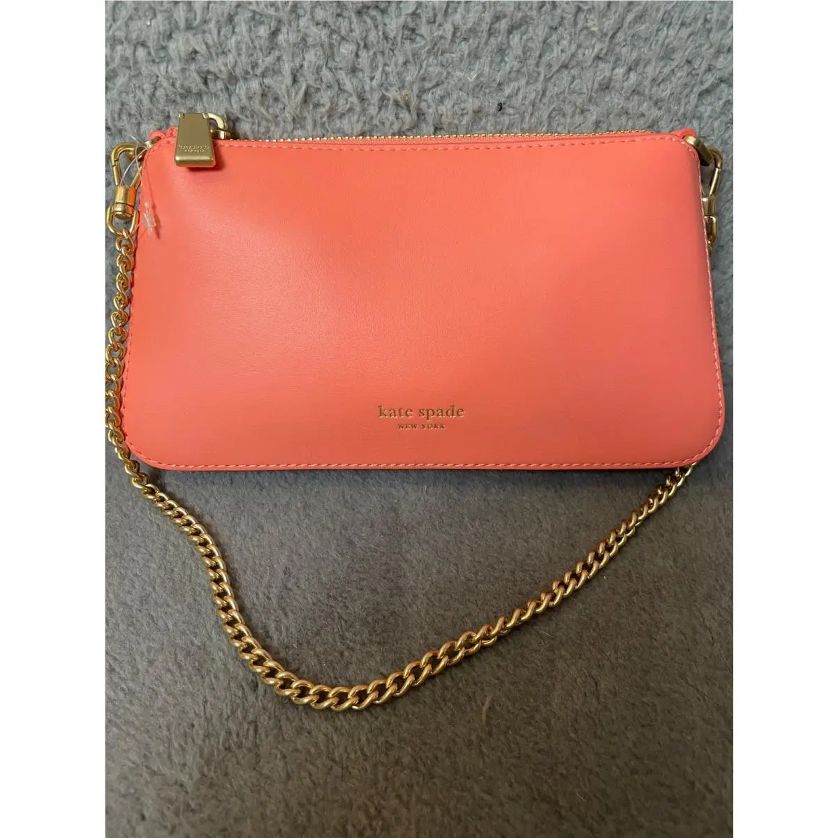 Kate Spade Grace Pouchette Clutch Pink Moon Coral Handbag Gold Tone Cha