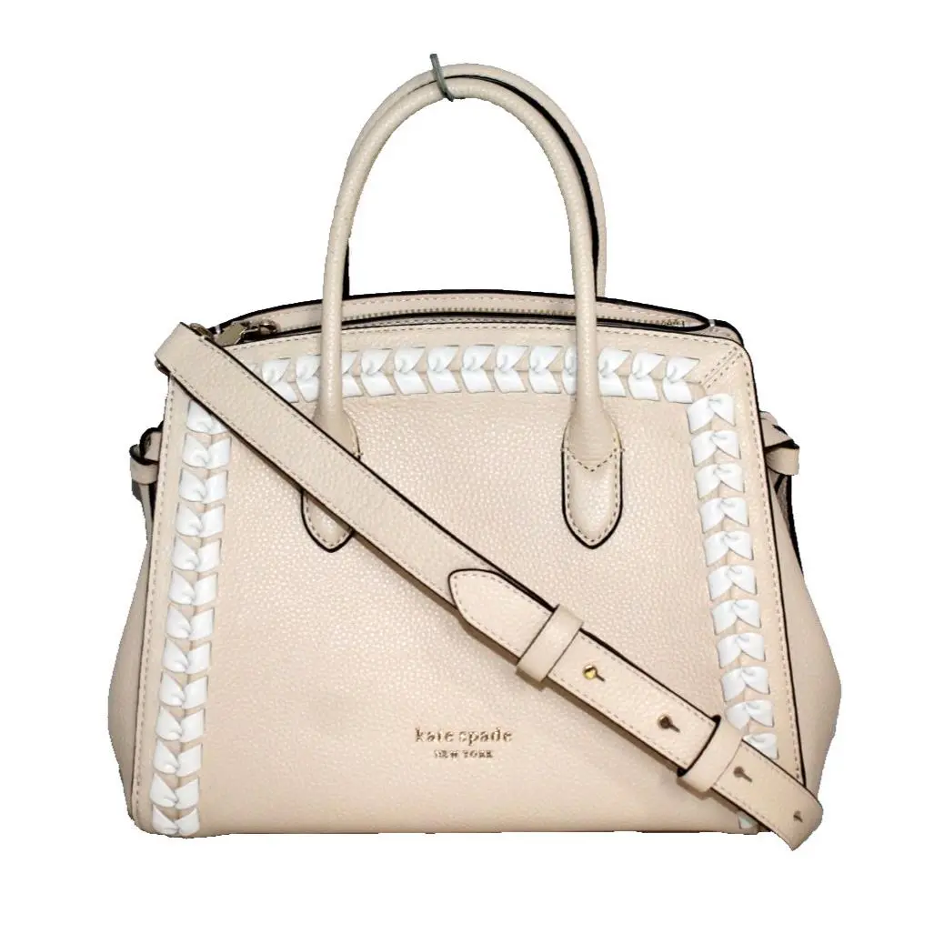 Kate Spade Knott Whipstitched Medium Satchel Beige Leather White KB975