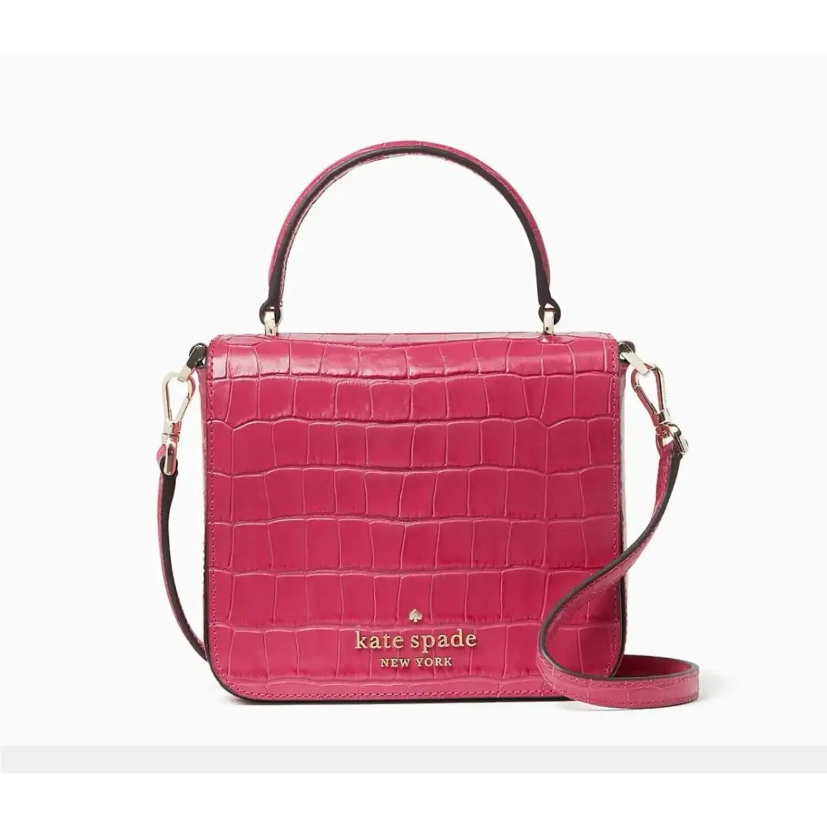 Kate Spade Croc Embossed Square Crossbody Handbag Festive Pink