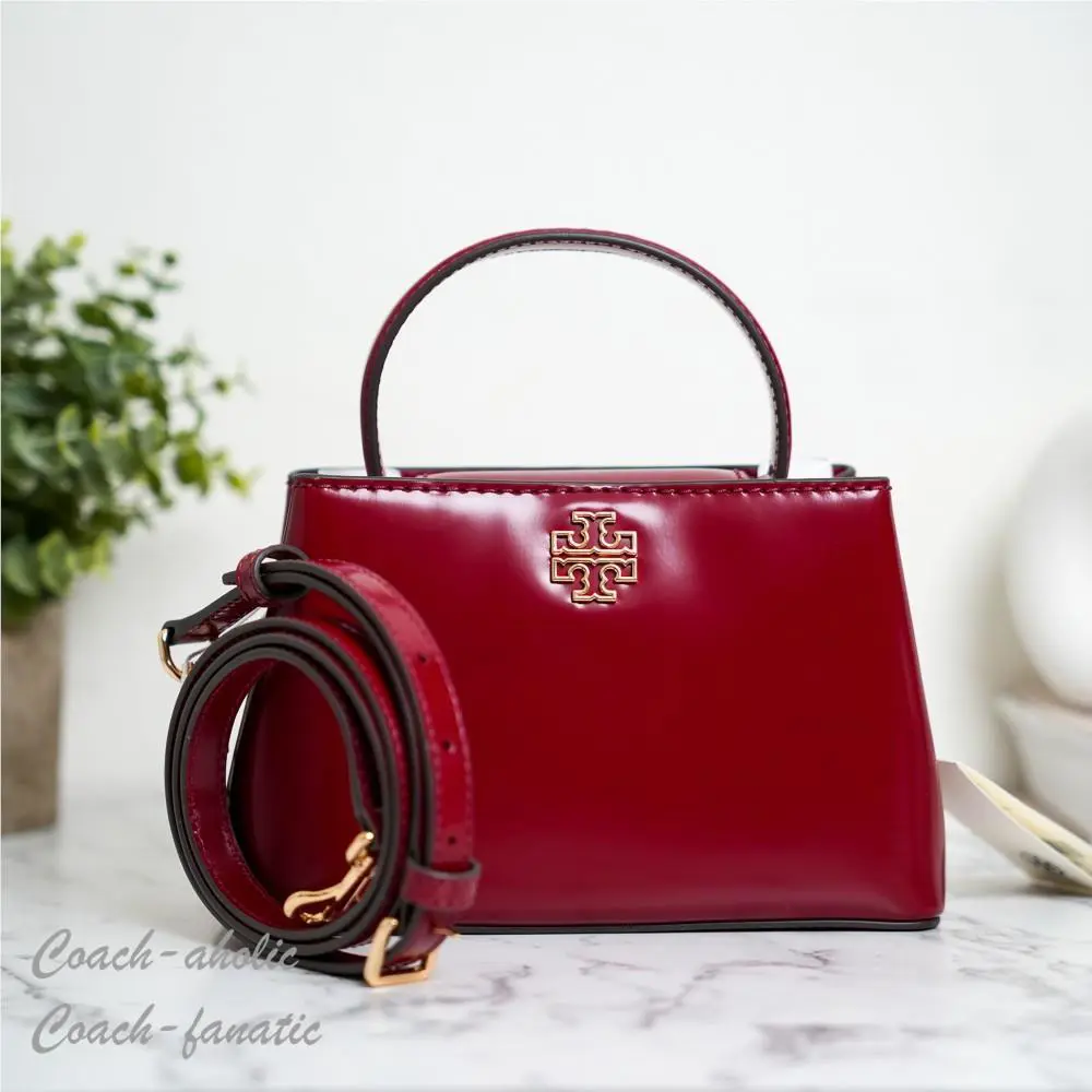 Tory Burch Britten Smooth Leather Mini Satchel Crossbody in Bartlett Red 162831